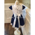 Kid Girl Snow Embroidery Navy Dress